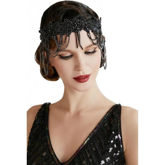 1920s Flapper Accessories Set Pearl Necklace Gloves Headband Vintage Style main image 6